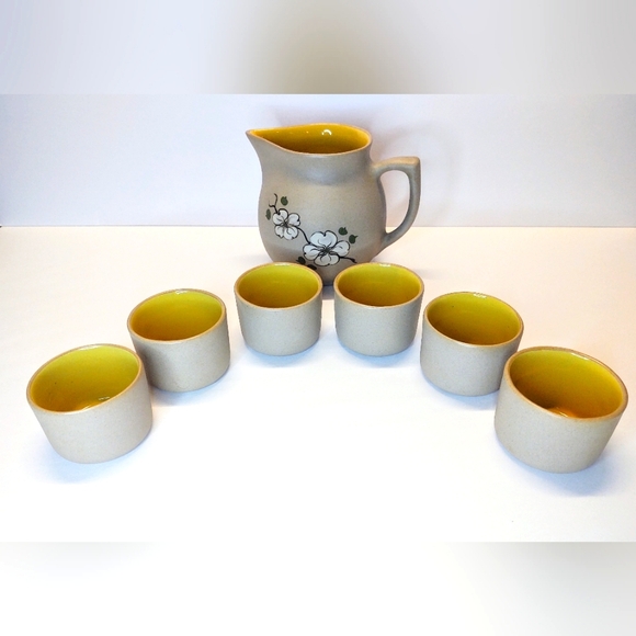 VTG Pigeon Forge Pottery Pitcher 6 Tea Cups Dogwood Pattern - Picture 7 of 14